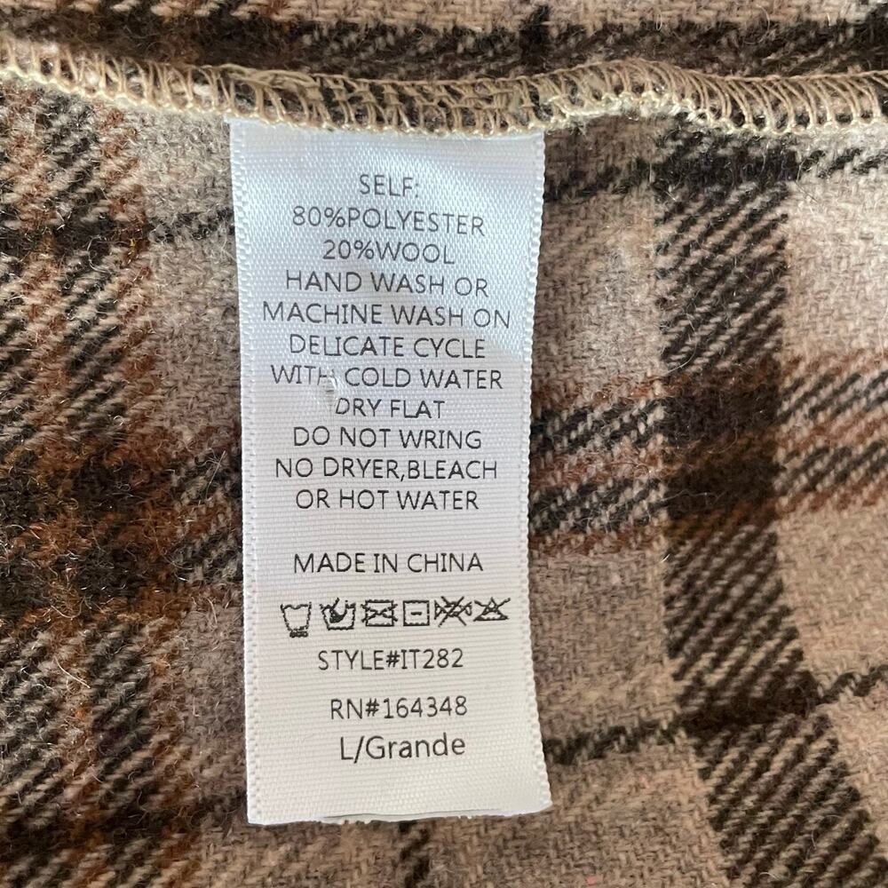 First Love Wool Blend Brown Plaid Shacket LARGE Thick Country Chores Gorpcore - Picture 9 of 9